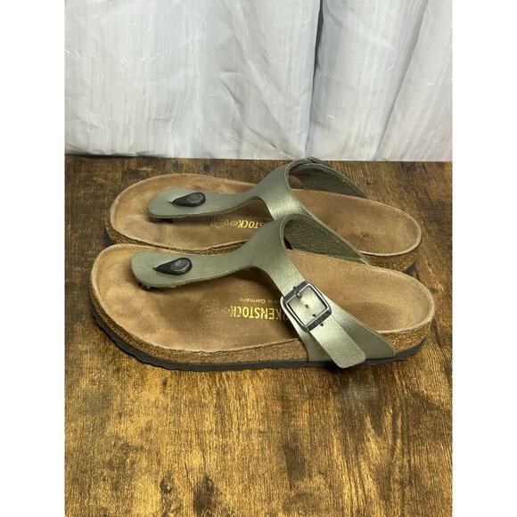 Birkenstock Women's Sz 37 W 6 M 4 Gizeh Green Leather Thong Slip On Sandals - Picture 4 of 12